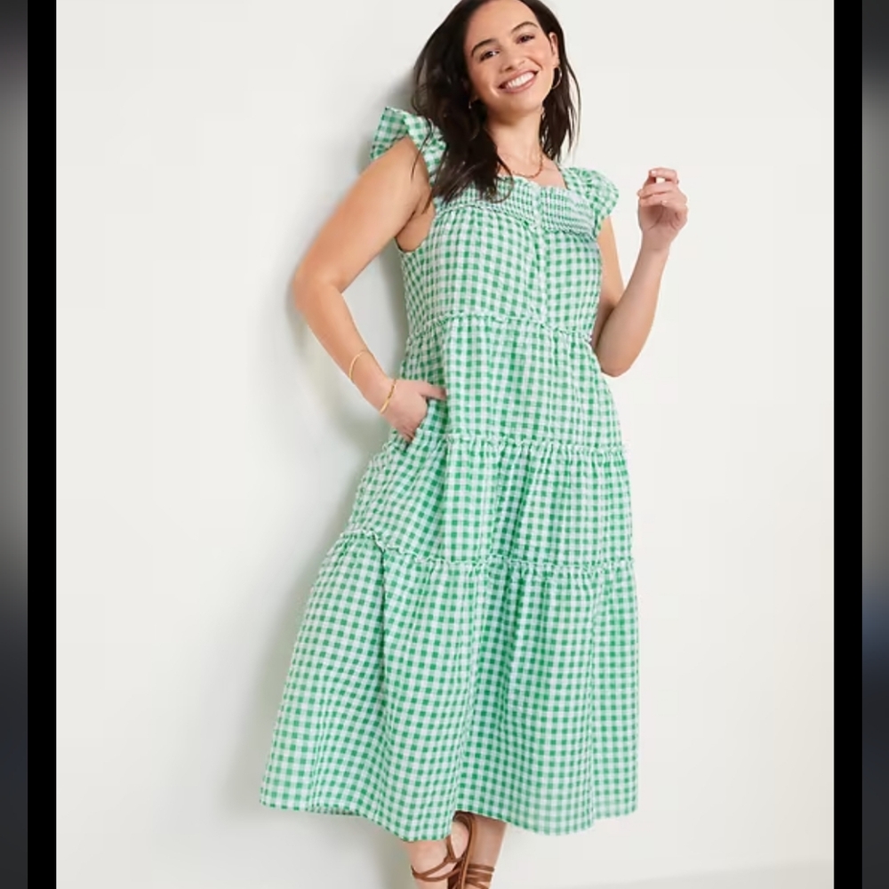 Old Navy Mint Checkered Midi Dress